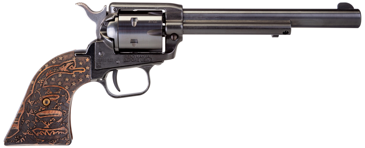 Heritage Rough Rider .22 LR Single Action Revolver RR22B6WBRN17, Wood Burn DTOM Grips 6rd 6.5"