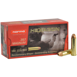 Norma Hexagon .357 Magnum, 180 Grain FMJ, 50 Rounds 299340050