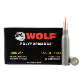Wolf's PolyFormance .308 Win, 145 Grain FMJ, 500 Round Case 308FMJ
