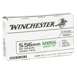 Winchester 5.56mm 62GR M855 Green Tip FMJ Ammunition 20RD WM855K