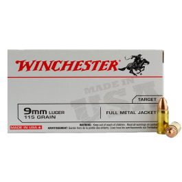 Winchester USA 9mm Luger 115 Grain FMJ, 500 Round Case Q4172CSE