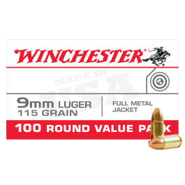 Winchester USA 9mm Luger 115GR FMJ Ammunition 100RD USA9MMVP