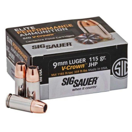 Sig Sauer V-Crown 9mm 115GR JHP Ammunition 50RD E9MMA1-50
