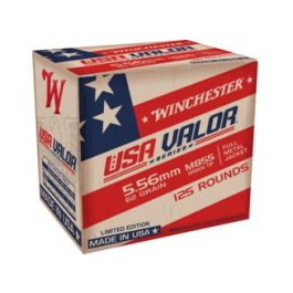 Winchester USA Valor 5.56x45mm NATO 62GR  FMJBT Ammunition 125RD USA855125