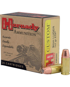 Hornady Custom 9mm Luger Ammunition 25 Rounds XTP JHP 147 Grains 90282 