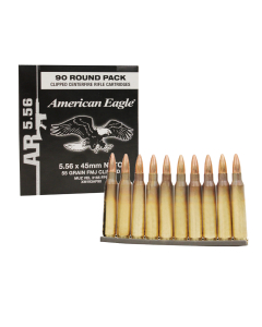 Federal American Eagle 5.56x45mm, 55 Grain FMJ-BT, Stripper Clips, 90 Rounds XM193AF90