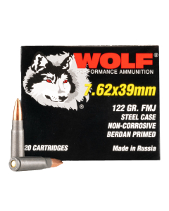 Wolf 7.62x39mm 122 Grain FMJ, 20 Rounds 762WFMJ