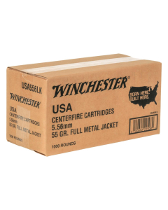 Winchester USA 5.56x45mm NATO, 55 Grain FMJ, 1000 Round Case WM1931000