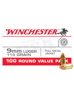 Winchester USA 9mm Luger 115GR FMJ Ammunition 100RD USA9MMVP