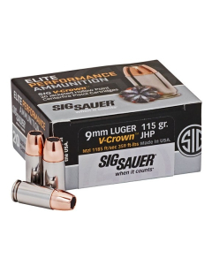 Sig Sauer Elite Performance 9mm 115 Grain V-Crown JHP, 20 Rounds E9MMA1-20